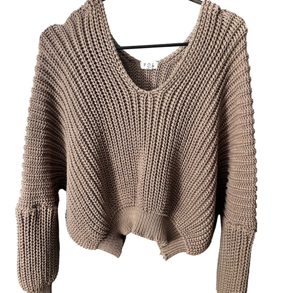Cozy Cottagecore POL Taupe Oversized V-Neck Women’s Knit Sweater | Size S